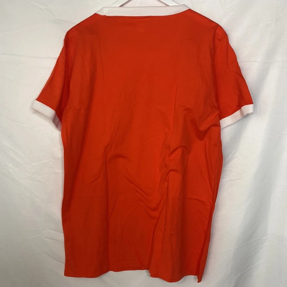 PINK Victorias Secret Short Sleeve Tee Orange White Trim Crew Neck Campus Large - Picture 9 of 9
